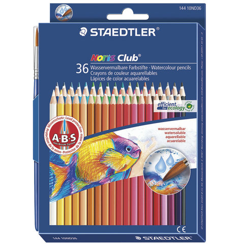 Карандаши цветные акварельные STAEDTLER (Германия) "Noris club", 36 цветов + кисть, европодвес, 144 10ND3603