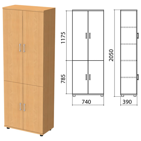 Шкаф закрытый "Монолит", 740х390х2050 мм, цвет бук бавария (КОМПЛЕКТ)