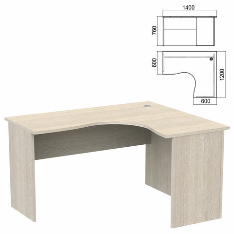 Стол компактный "Арго", 1400х1200х760 мм, правый, ясень шимо (КОМПЛЕКТ)