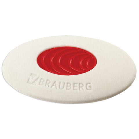 Ластик BRAUBERG "Oval PRO", 40х26х8 мм, овальный, красный пластиковый держатель, 229560