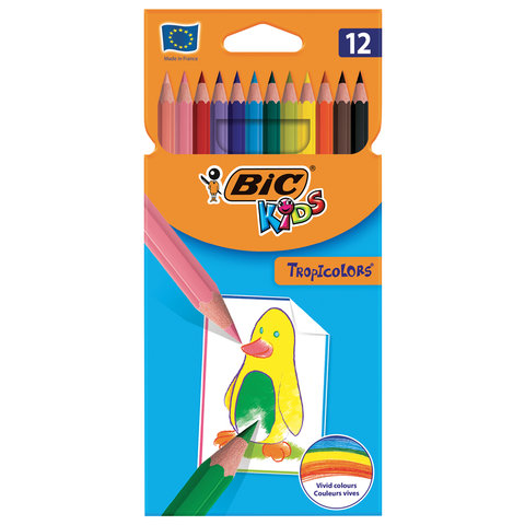 Карандаши цветные BIC "Tropicolors", 12 ЦВЕТОВ, пластиковые, европодвес, 83256610