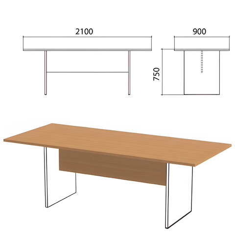 Стол для переговоров "Этюд", 2100х900х750 мм, БЕЗ ОПОР, бук бавария, 400043-55