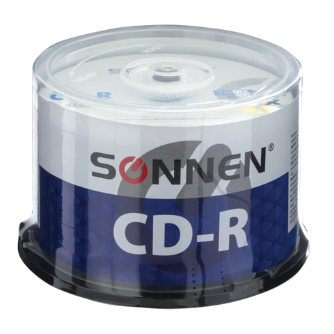 Диски CD-R SONNEN 700 Mb 52x Cake Box (упаковка на шпиле), КОМПЛЕКТ 50 шт., 512570