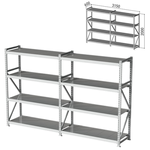 Стеллаж металлический (2 СЕКЦИИ) ПРАКТИК "MS Pro", 2000х3150х600 мм, (КОМПЛЕКТ)