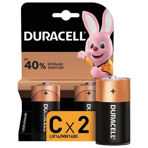 Батарейки DURACELL Basic, С (LR14, 14А), алкалиновые, КОМПЛЕКТ 2 шт., блистер