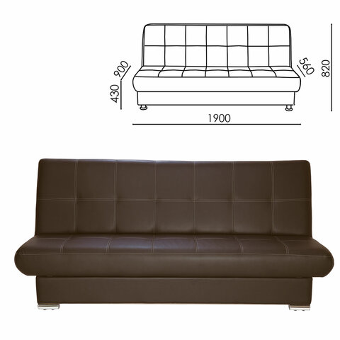Диван мягкий раскладной "Модесто", 1900х900х820 мм, экокожа, коричневый