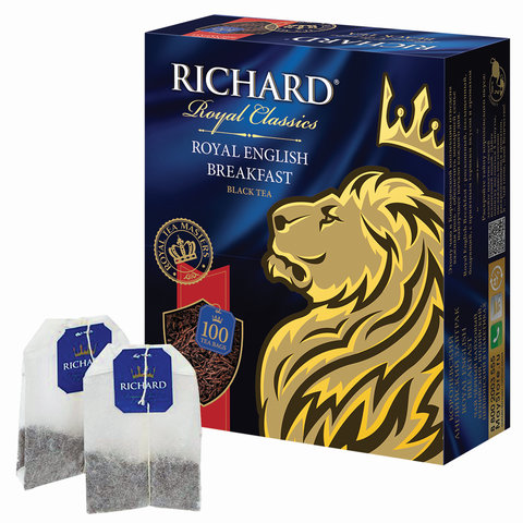 Чай RICHARD (Ричард) "Royal English Breakfast", черный, 100 пакетиков по 2 г, 100270