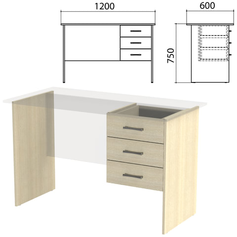 Каркас к столам письменным с тумбой "Канц" 1200х600х750 мм, цвет дуб молочный, СК27.15.2