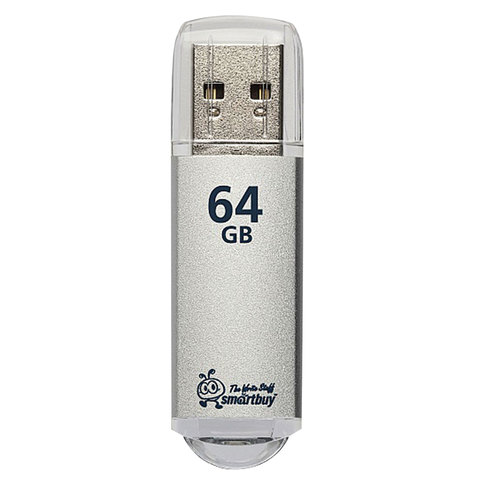 Флеш-диск 64 GB, SMARTBUY V-Cut, USB 2.0, металлический корпус, серебристый, SB64GBVC-S