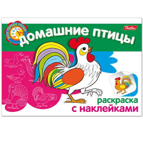 Книжка-раскраска А5, 4 л., HATBER с наклейками, Мои первые уроки, "Домашние птицы", 4Р5н 05825, R002699